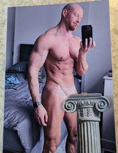One new handcraft blank 5 x 7 blank mancard w/env-Selfie Bald Guy WELL EQUIPPED!