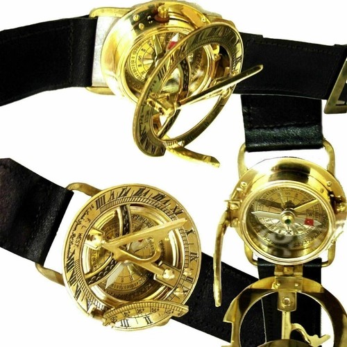 Steampunk Sundial Compass Wrist Watch with Black Leather Strap – Vintage Gift - 第 5/6 張圖片