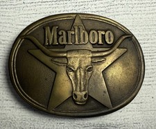 Vintage Marlboro Brand Belt Buckle Solid Brass 1987 Bull Star