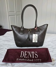 BNWT Dents Chocolate Brown Snakeskin Embossed Leather Tote Bag Tassel Detail