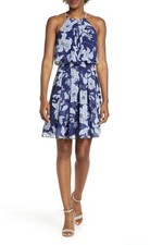 NEW Eliza J Dress Women Plus Sz 18 Floral Halter Blue Pleated Short Dressy Party