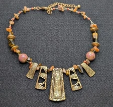 Women's Statement Fun Unique Brass Mixed Beaded Necklace 16.5-21"Long