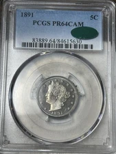 1891 Cameo Proof 5c PCGS PR-64 CAM CAC Liberty V-Nickel