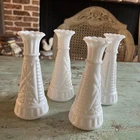 Set Of 4 Vintage Anchor Hocking American Pressed Milk Glass Bud Vases Weddings
