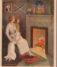 Postcard Art Our Daddy Off to War Mother Children Portrait of Soldier Father