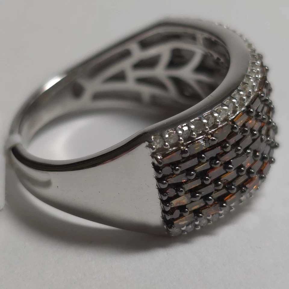 Anillo de plata 925 enchapado en platino banda racimo de diamantes rojos (IR) y naturales talla 8 Foto 3 de 4