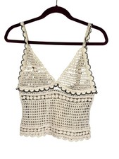 Crochet Floral Tank Top M Babydoll Boho Indie Folk Festival Fairy Whimsical 90s