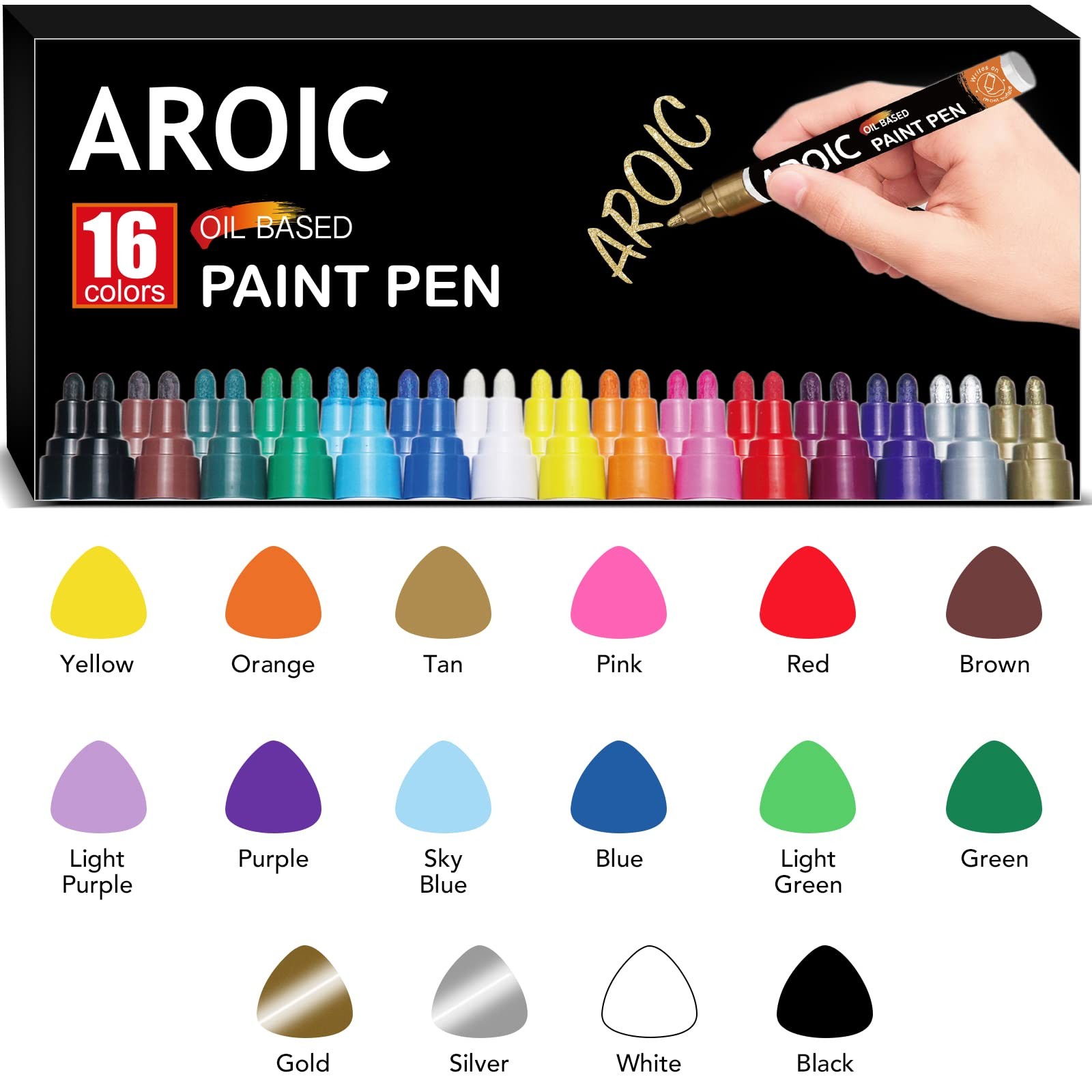 AROIC Paint Pens Paint Markers, 16 colors Oil-Based Waterproof Paint Marker Pen