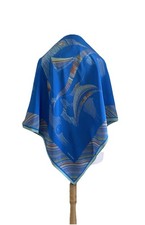 H80 Enrico Coveri Silk Scarf Blue Abstract Geometric Print Italian Designer