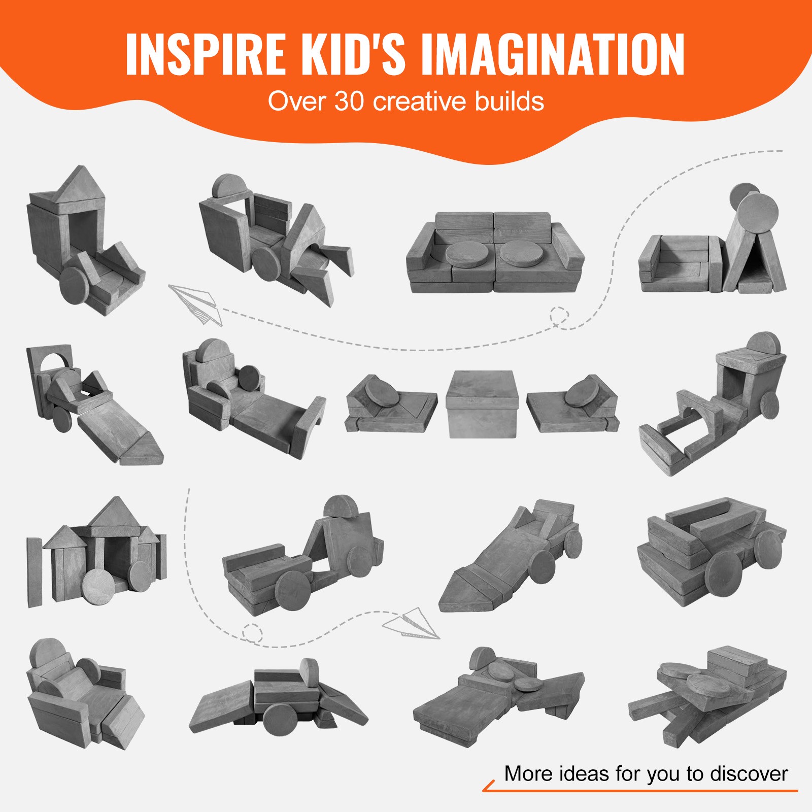 Sofa enfants modulaire 15 pièces géométriques mousse haute densité