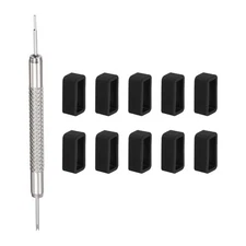 10pcs Watch Strap Loop 14mm Rubber Watch Holder with Spring Bar Tool Black
