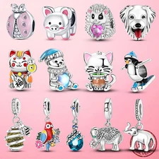 LAZA Original 925 Sterling Silver DIY Charm Animal Cat Bear fit Women Bracelets