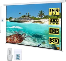 120" Motorized Projector Screen Electric Diagonal Automatic Projection 4:3 HD Mo