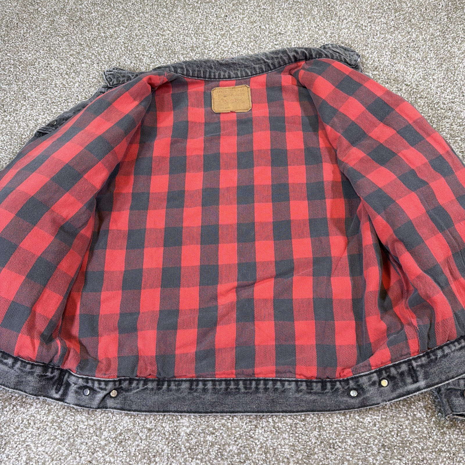 Black Levi Denim Jacket Vintage Flannel Lined Made in USA 80s Size Large Fadeddd thumbnail 12