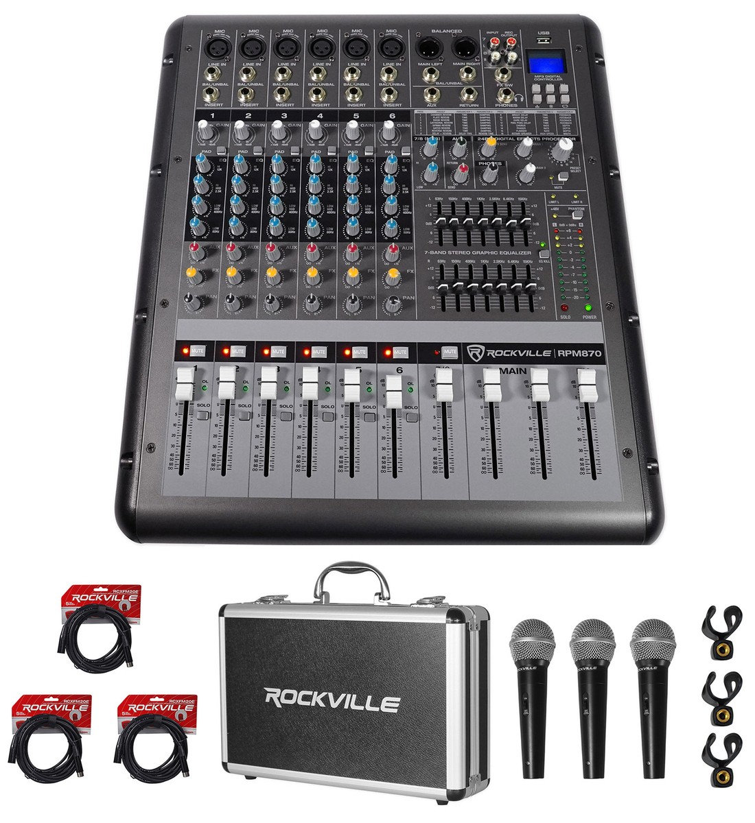 Rockville RPM870 8 Channel 6000w Powered Mixer, USB, Effects+3