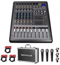 Rockville RPM870 8 Channel 6000w Powered Mixer, USB, Effects 3 Mics Case Cables