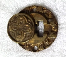 An Old European Metal Lock Plate With a Sliding Keyhole Cover