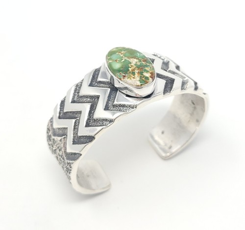 Kevin Yazzie Navajo Sterling Silver Cuff Bracelet Ajax Turquoise Handmade - Picture 7 of 8