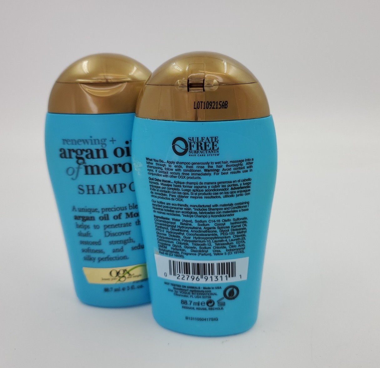 2 Pack Ogx Renewing Argan Oil of Morocco Hair Shampoo Travel Size, 3 Oz ea