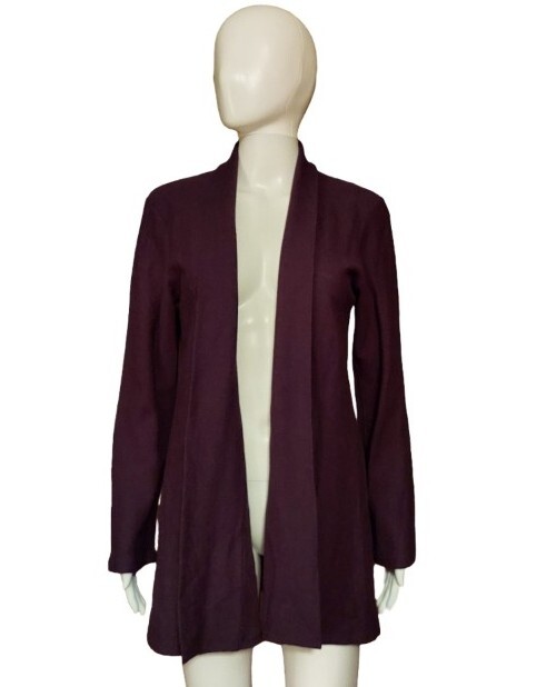 Vintage Eileen Fisher Shawl Collar Open Wool Cardigan In Plum Size Small