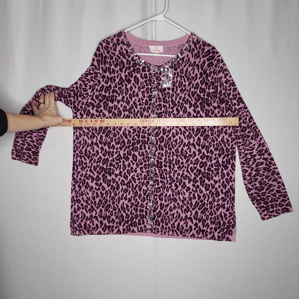Quacker Factory Button Cardigan Women 1X Purple Sequin Beaded Animal Leopard NEW - Image 4 of 4