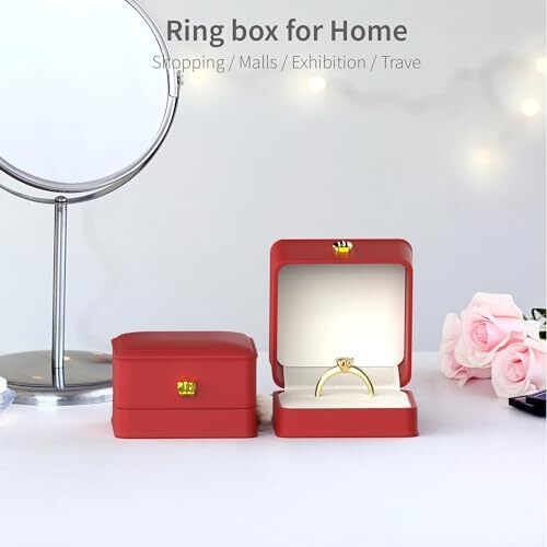 Premium Leather Ring Box with Velvet Interior, Engagement/Wedding Ring Gift red - Picture 6 of 6