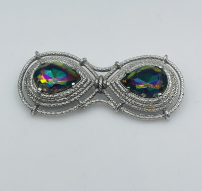 Schiaparelli Vintage Silver Tone Rainbow Watermelon Glass Nautical Rope Pin
