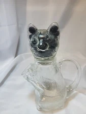 Vtg Clear Glass Cat Kitty Milk Jug Pitcher Cramer Lidded Made Taiwan  Face Crack