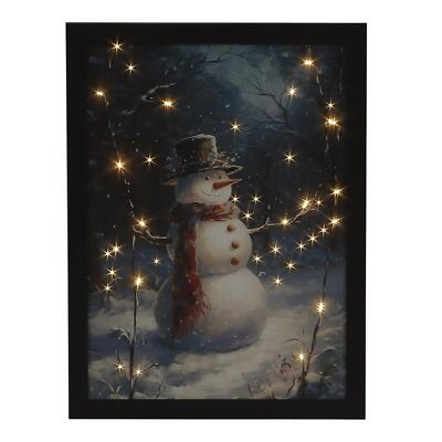 Weihnachten Glasfaser Leinwandbild Schneemann im Winter verschneiten Wunderland Licht LED 