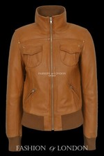 Ladies Atlantic Aviator Jacket Tan Waxed Slim Fit Bomber Napa Leather Jacket