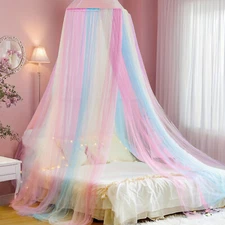 Princess Rainbow Bed Canopy Hanging Dome Mosquito Net Tent for Girls Room Decor