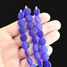 Coin Cultured Sea Glass Beads 12mm - Royal Blue - 1 Strand 8 Beads - U120