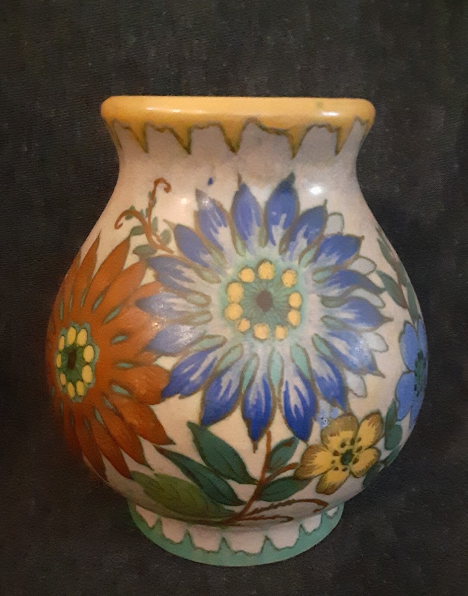 ビンテージgouda pottery Holland flower base Antique Art Nouveau Gouda Vase Double Handle Floral Art