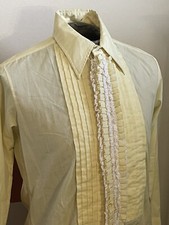 Vtg 70s Lion Of Troy Yellow Formal Tuxedo Ruffle Shirt S/M