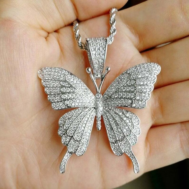 1.52 ct Round Simulated Diamond Men's Butterfly Pendant in 14k White