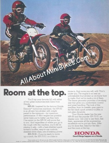 Photo Copy of 1974 Honda XR75 \u0026 MR50 Ad 