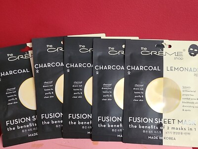 The Creme Shop Fusion Sheet Mask, Charcoal & Lemonade- Lot of 5