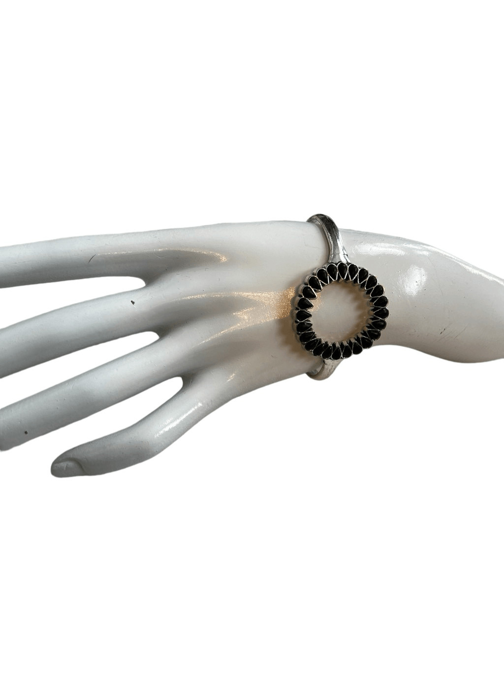 Silver and black open circle patterned cuff brace… - image 6