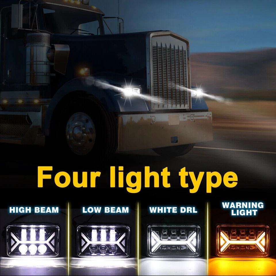 For Mercury Cougar 1977-1986 4PCS 4x6" LED Headlights DRL Hi/Lo Sealed Beam Lamp - Image 3 of 4