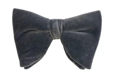 Vintage Dark Grey Velvet Bow Tie 1970s Oversized Large Butterfly Clip On