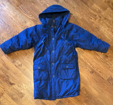 VintageJ.Gallery Down Parka Coat Womens Size Small Snap Off Hood Navy Blue