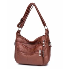 Women Leather Organizer Purse Shoulder Bag Handbag Multiple Pockets Cross Body 