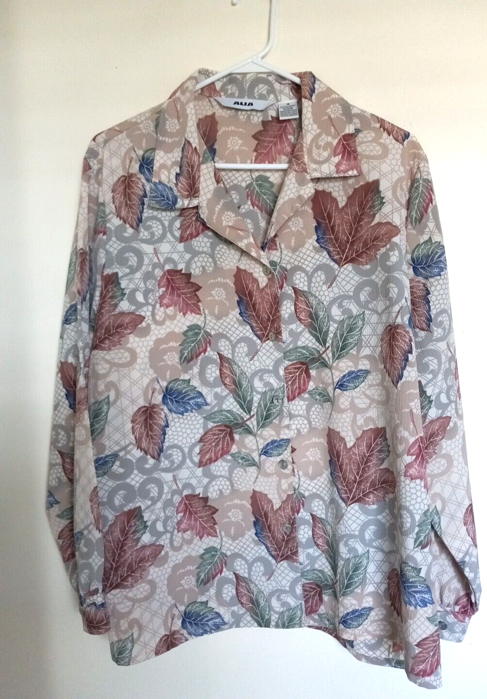 Alia Womens Size 16 Blouse Long Sleeve V-Neck Button Front Multicolor