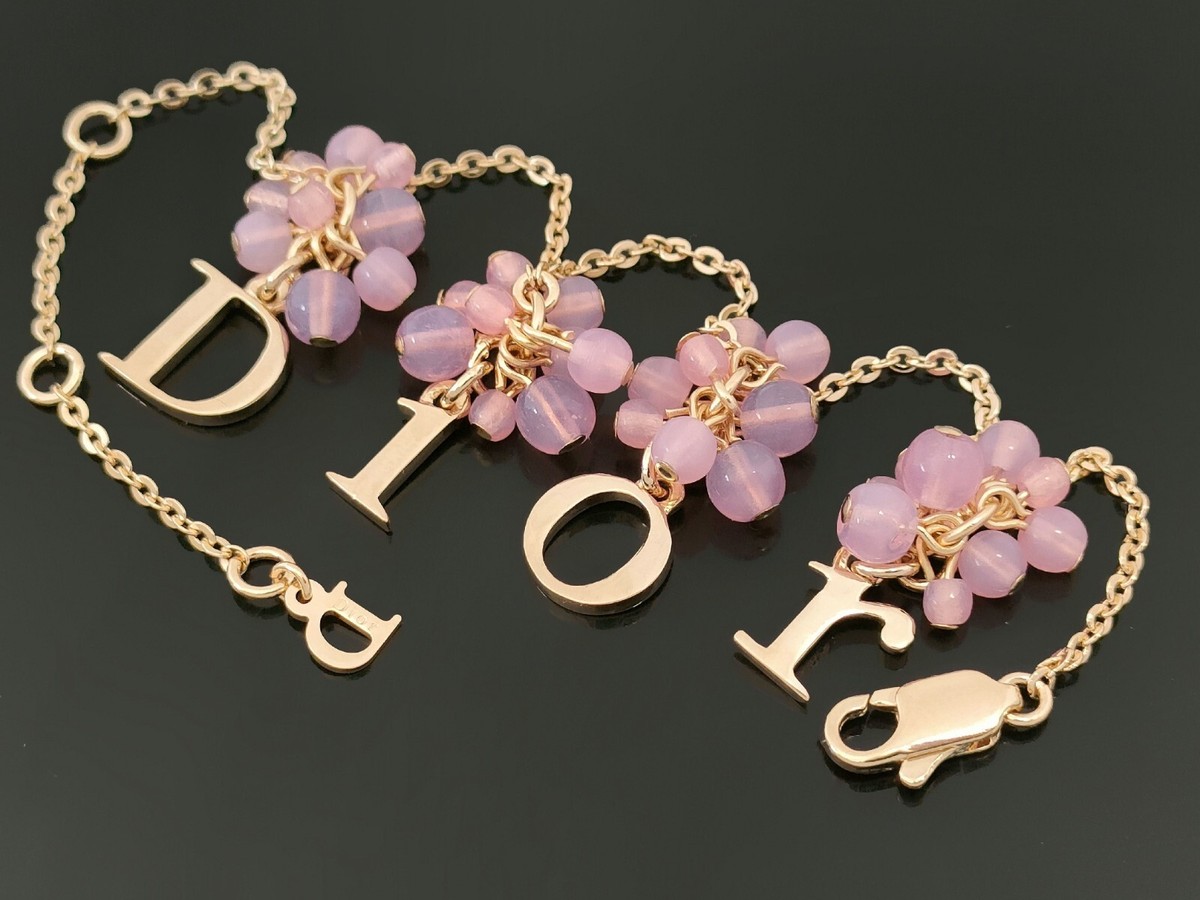 Christian Dior chain bracelet pink gold logo charm 7.56g | eBay