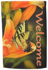 Welcome Garden Flag Butterfly Yard Decor Double Sided Banner Floral Flag Emotes