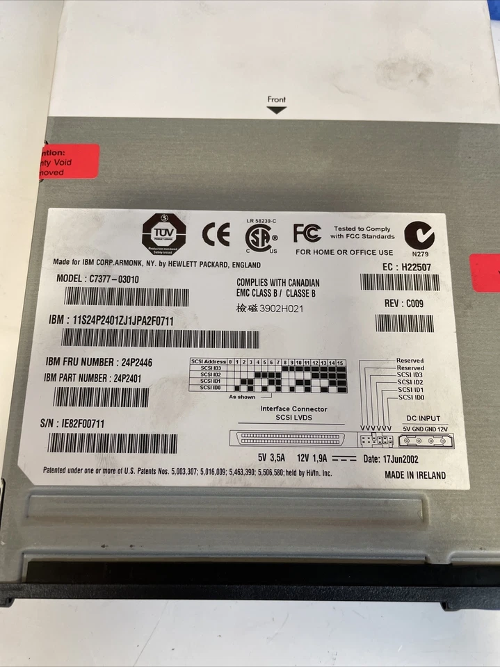 IBM C7377-03010 SCSI LVDS LOT1 Tape Drive 24P2446 24P2401 - Image 3 of 4