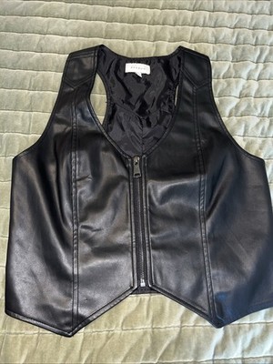 PACSUN Women s Pleather Leather Black Vest Western Festival Biker Small Zipper