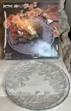 Vintage Home Beautiful Crystal 14” Round Rose Pearls Kitchen Dish New In Box #K3
