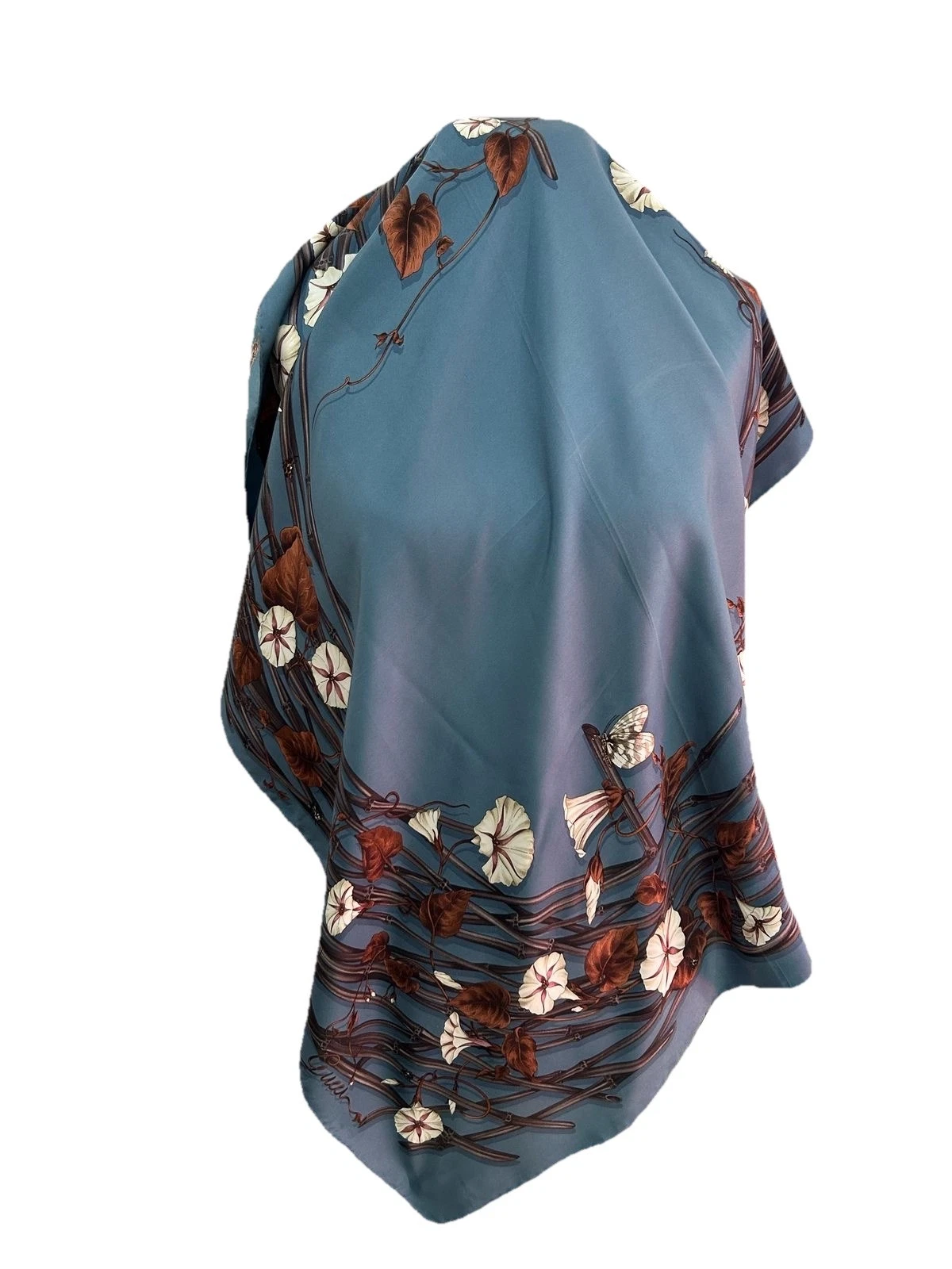 S31#Foulard vintage Gucci en soie à fleurs 34 pouces a fil tiré