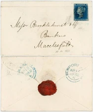 GB QV IMPERF TWOPENNY BLUE QI COVER NAT.PROVINCIAL BANK of ENGLAND NEWPORT SEAL